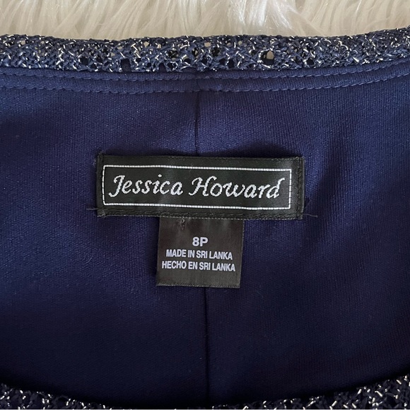 {Jessica Howard} Short Sleeve Cocktail Dress with Metallic Thread & Fringe - 8P - Picture 11 of 13